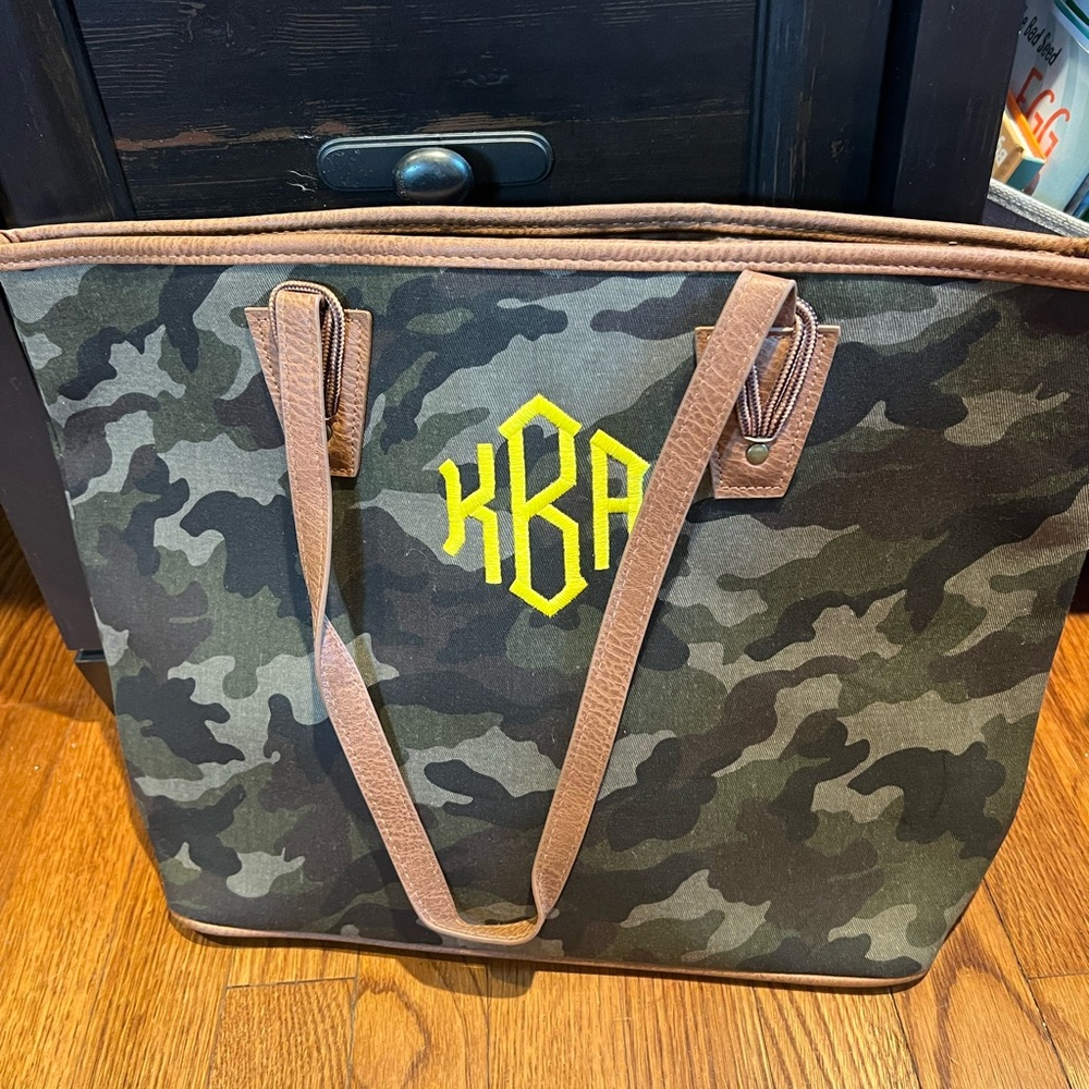 Camouflage Tote Bag with Brown Handles